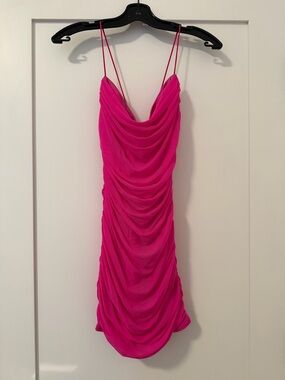 Draped Cowl Backless Slip Dress in Fuchsia - Women